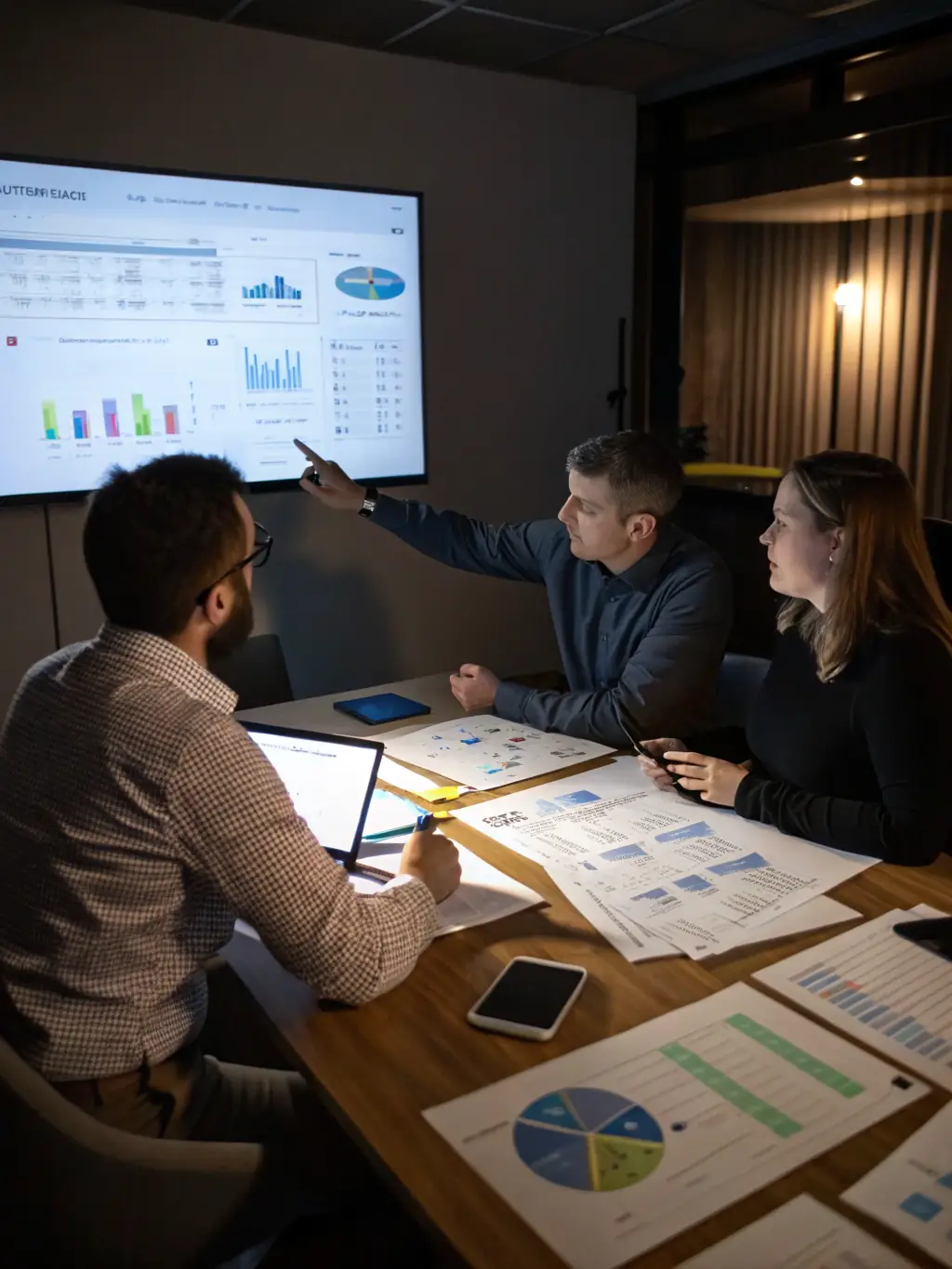 A detailed risk assessment report being reviewed by a team in a boardroom, highlighting the importance of risk analysis in financial planning.